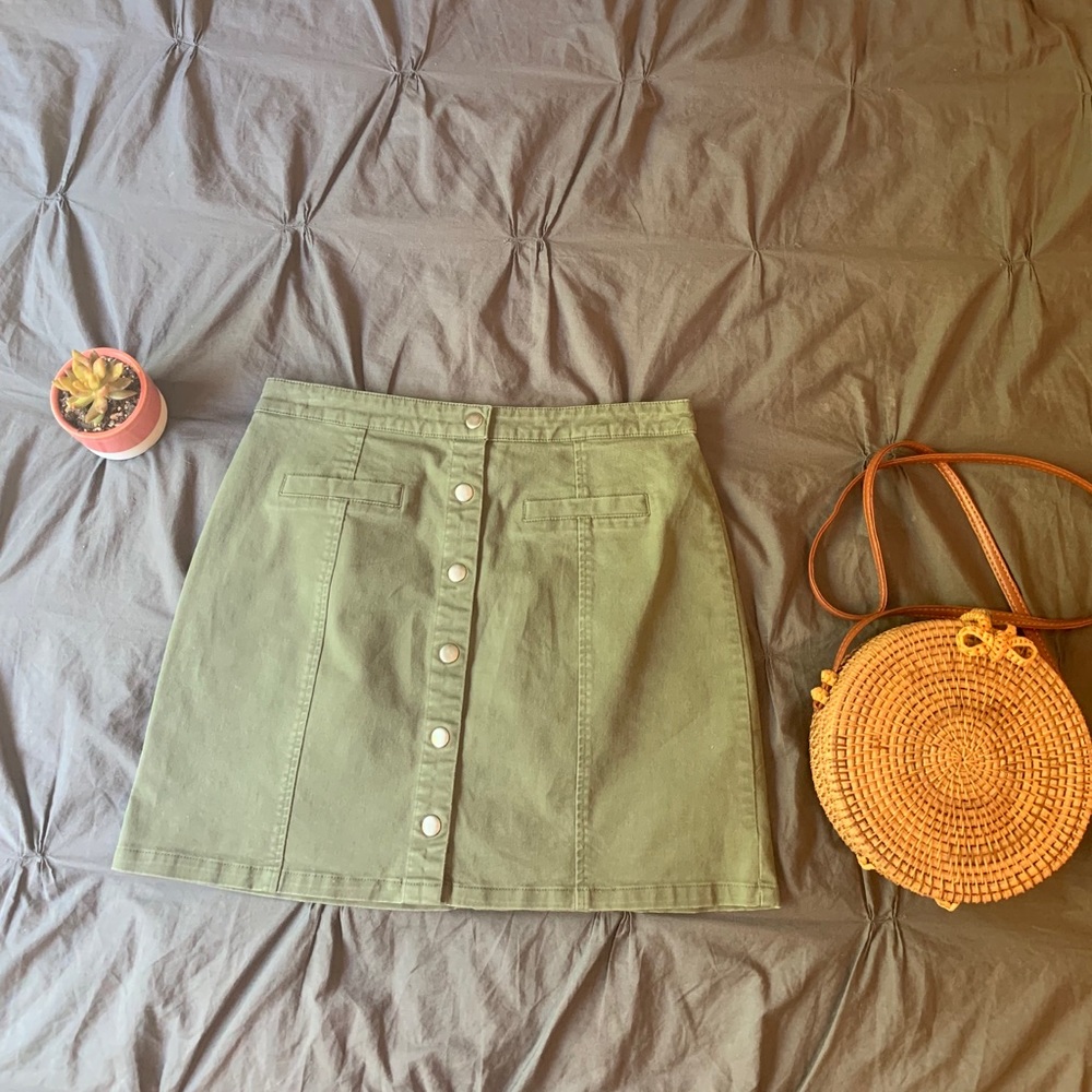 Orange Creek green button up skirt